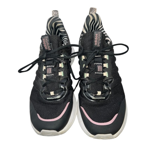 Adidas Women Cloudfoam Running Shoe Black Zebra Print Accent low Top Lace GY6101 - Picture 3 of 7